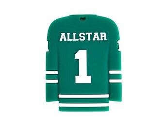 Allstar HOCKEY JERSEY Silicone Teether in green for pacifier clip, chew toy for baby, hockey baby shower gift ideas, first birthday gifts