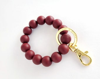 Silicone Wine BRACELET KEY RING with burgundy silicone beads, gold metal clip, for her, mom, sister, friend, bridesmaids gifts, Mother's day