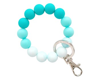 CARIBBEAN BLUE Bracelet Key Ring with silicone beads and silver metal clip for mom, sister, friend, bridesmaids gifts, Mother's day, wedding