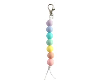 WANDERLUST Zipper Pull with rainbow silicone beads and metal clip for bag, backpack, purse, diaper bag, bag tag