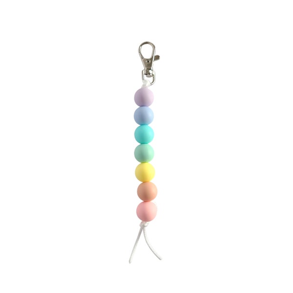 WANDERLUST Zipper Pull with rainbow silicone beads and metal clip for bag, backpack, purse, diaper bag, bag tag