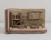 The Chess Room, Driftwood Sculpture, Chess Ornament, Miniature Books, Rustic Wooden Diorama.
