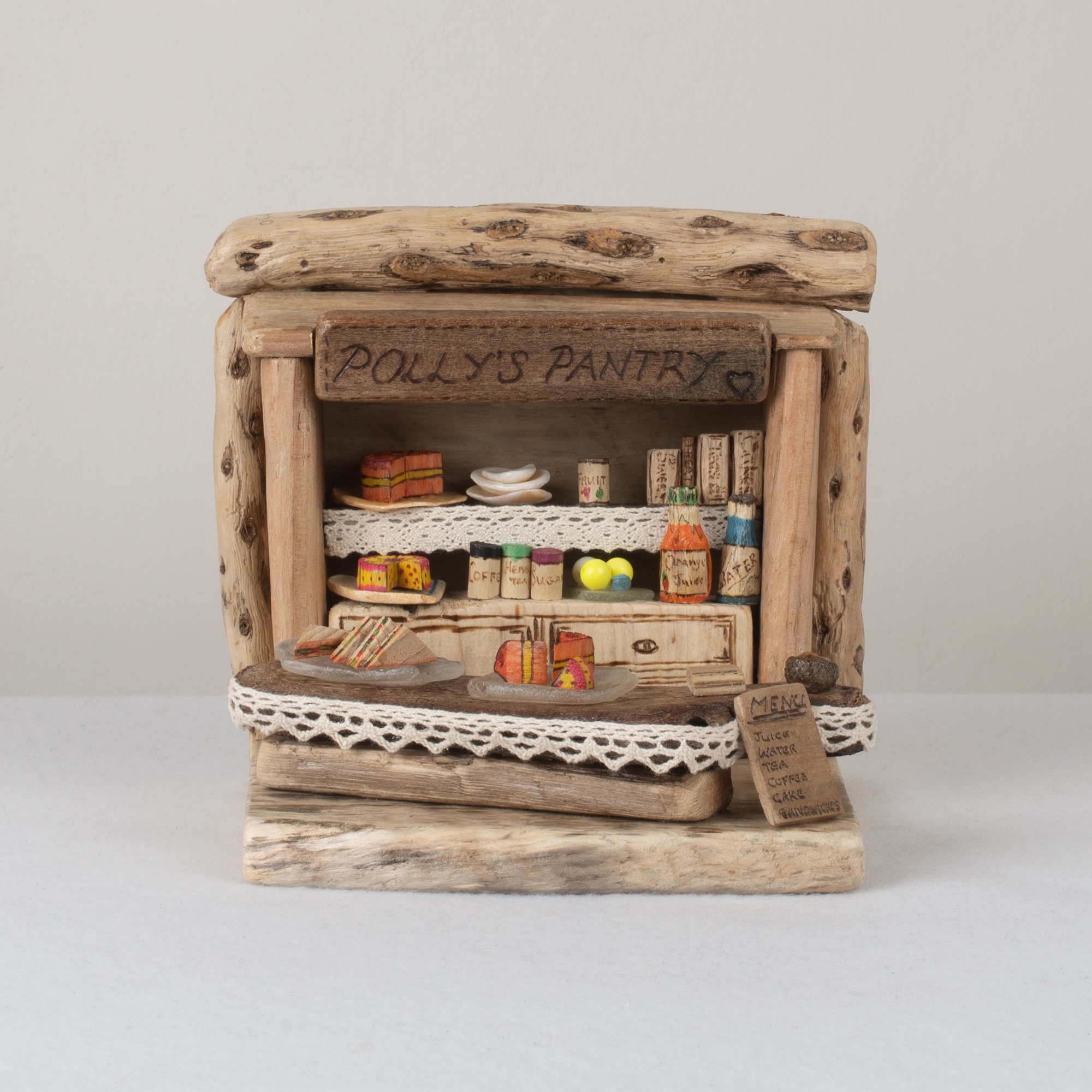 Polly's Pantry, Driftwood Sculpture, Miniature Diorama, Wooden Rustic
