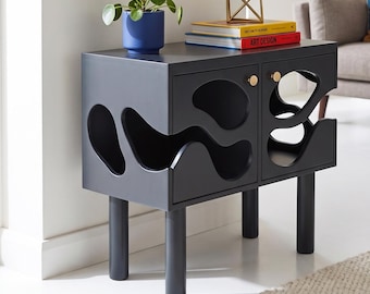 Mid Century Cabinet Black Handmade Retro Storage Unit, Sculptural Sideboard, Abstract Console, Modern Home Decor Accent
