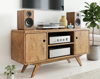 Plywood Sideboard, TV Stand, Wooden Media Unit, Record Cupboard, Vinyl Storage, Mid Century Furniture