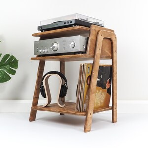 Mid Century Modern Record Player Table / Vinyl Records Storage Unit Cabinet / Plywood Turntable Stand / Media Unit Stand