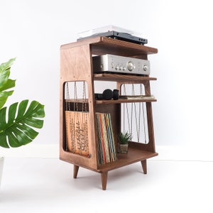 Mid Century Modern Record Player Table / Vinyl Records Storage Unit