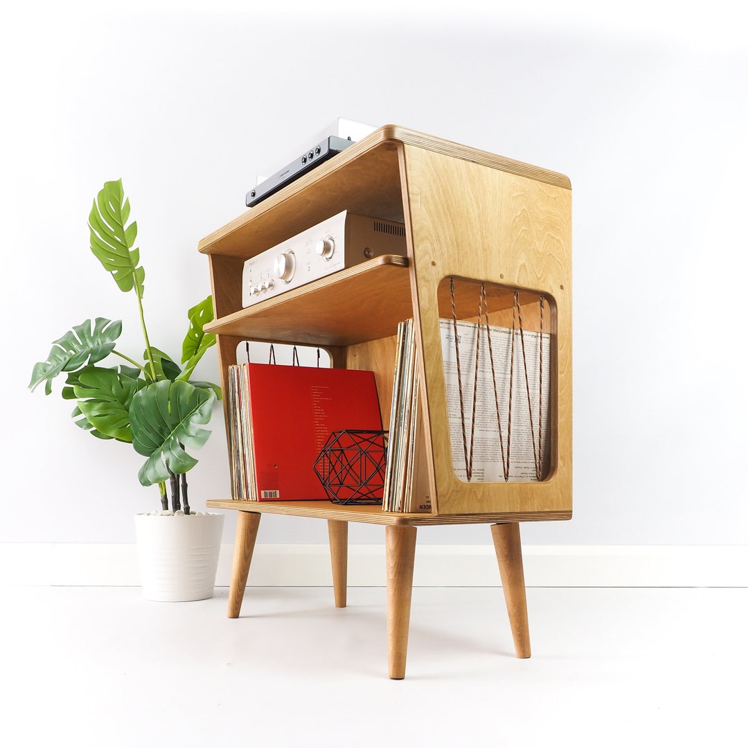 Mid Century Modern Record Player Stand / Vinyl Storage / Wooden