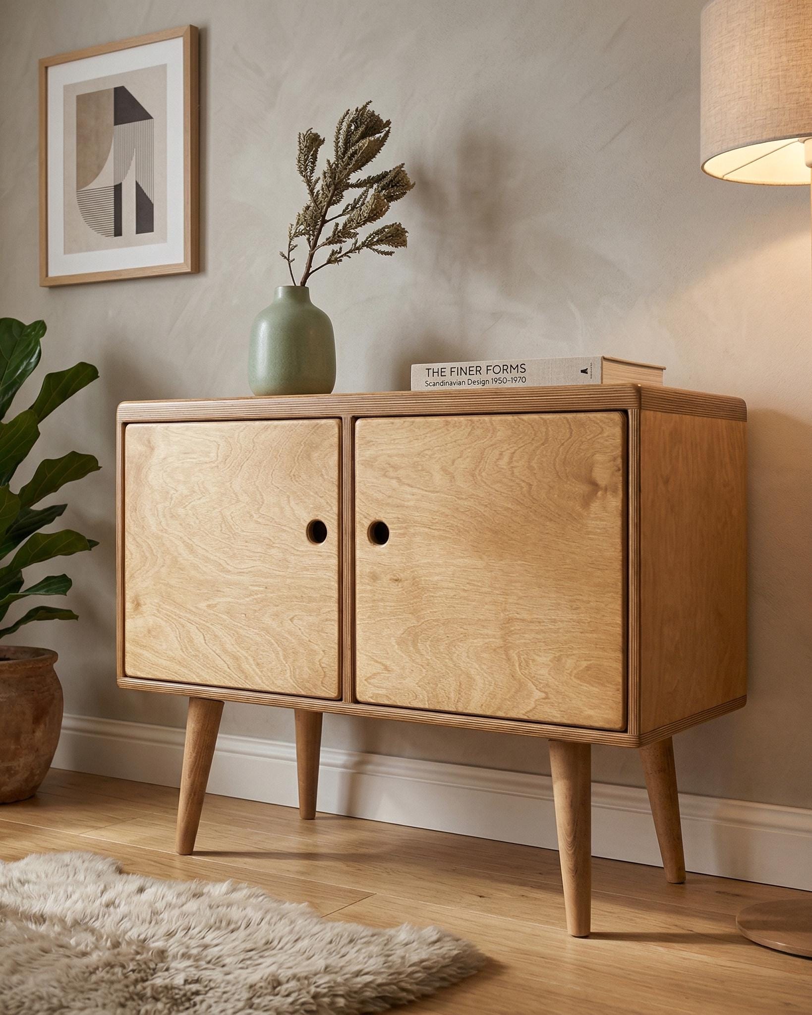 Mid-century Modern Sideboard, Small Wooden Buffet Cabinet, MCM Console Table, Scandinavian Storage Unit