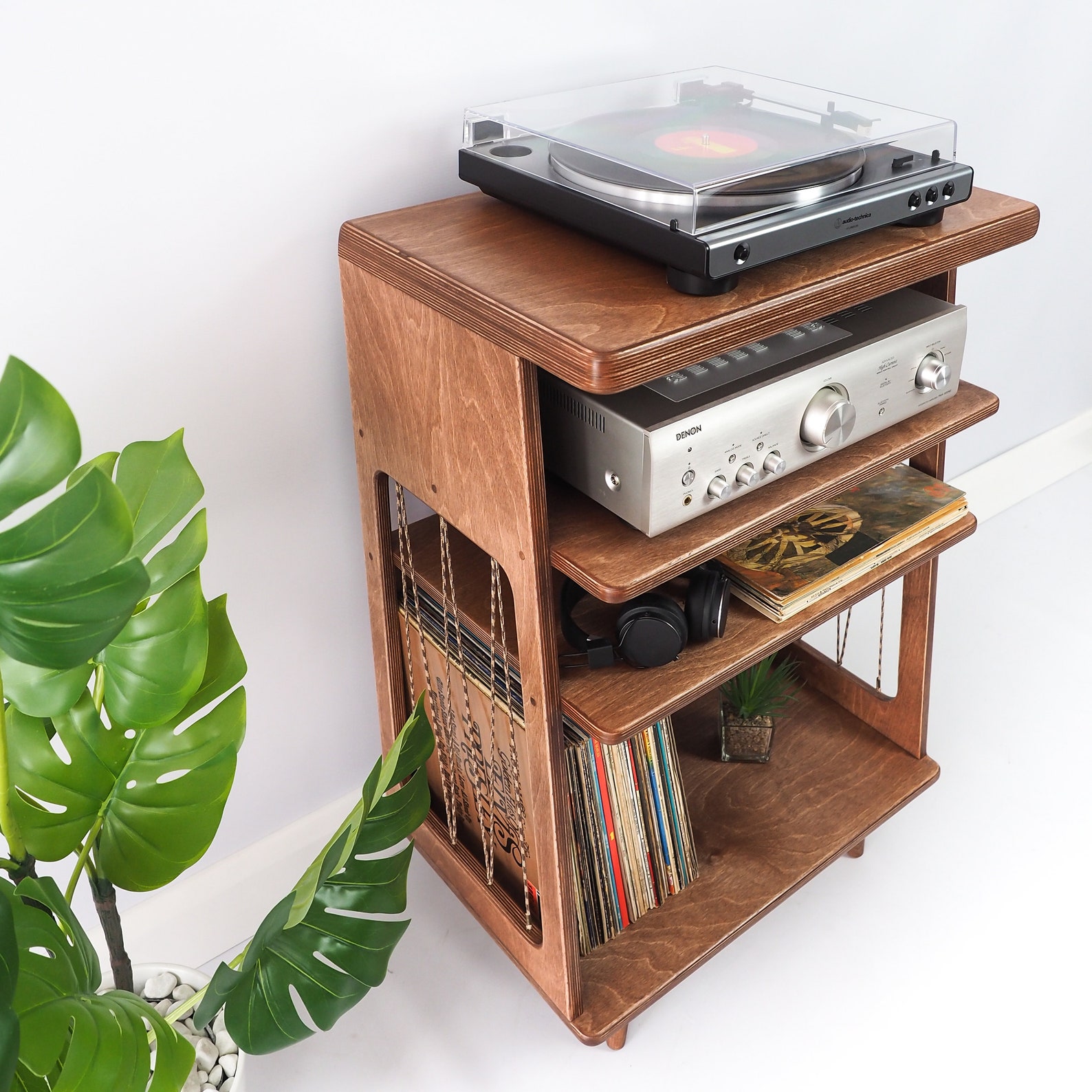 Mid Century Modern Record Player Table / Vinyl Records Storage Unit