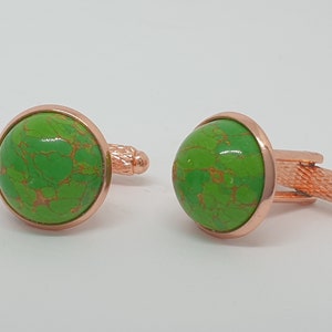 Luxury Cufflinks, semi-precious gemstone, United States Green Copper Turquoise cufflinks
