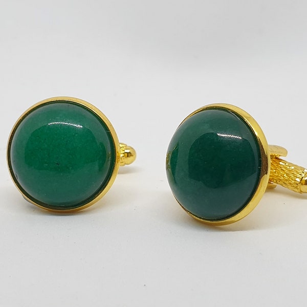 Boutons de manchette de luxe, pierres semi-précieuses, boutons de manchette en jade vert de Malaisie