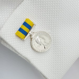 Heritage luxury cufflinks, military, remembrance, Korean War Queen’s Korea medal, miniature medals