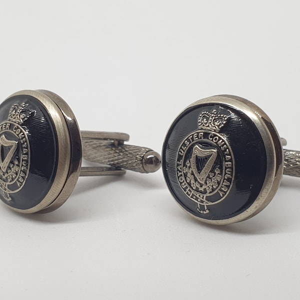 Historical Queen Elizabeth II cufflinks, police remembrance, Royal Ulster Constabulary (RUC) buttons