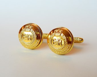 Historical Luxury Cufflinks military remembrance, Queen Elizabeth II, Royal Engineers officer&#39;s buttons