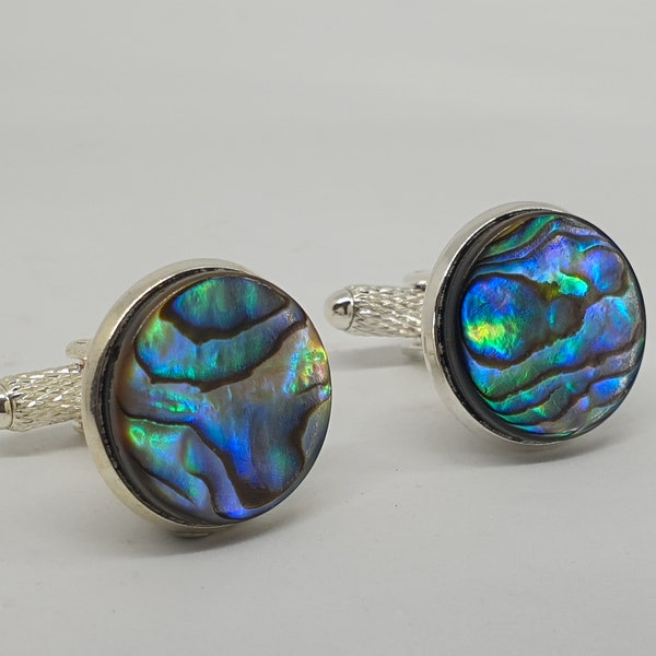 Luxury Cufflinks, semi-precious gemstone, New Zealand Paua Shell (black abalone) cufflinks