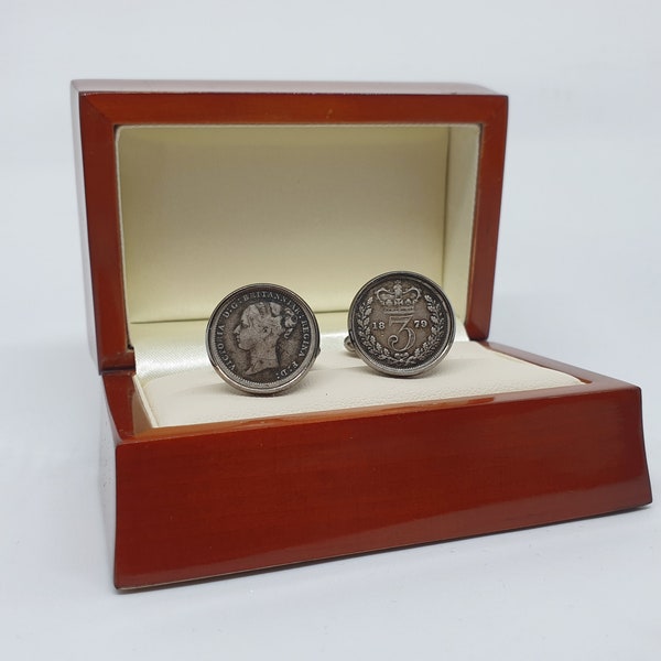 Historical luxury cufflinks, military, remembrance, Zulu War, Victorian threepence coin