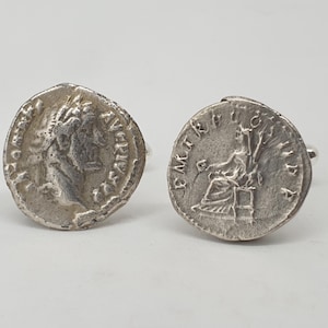 Historical Roman silver Coin cufflinks, Emperor Antoninus Pius 138-161 AD, solid silver denarius coins