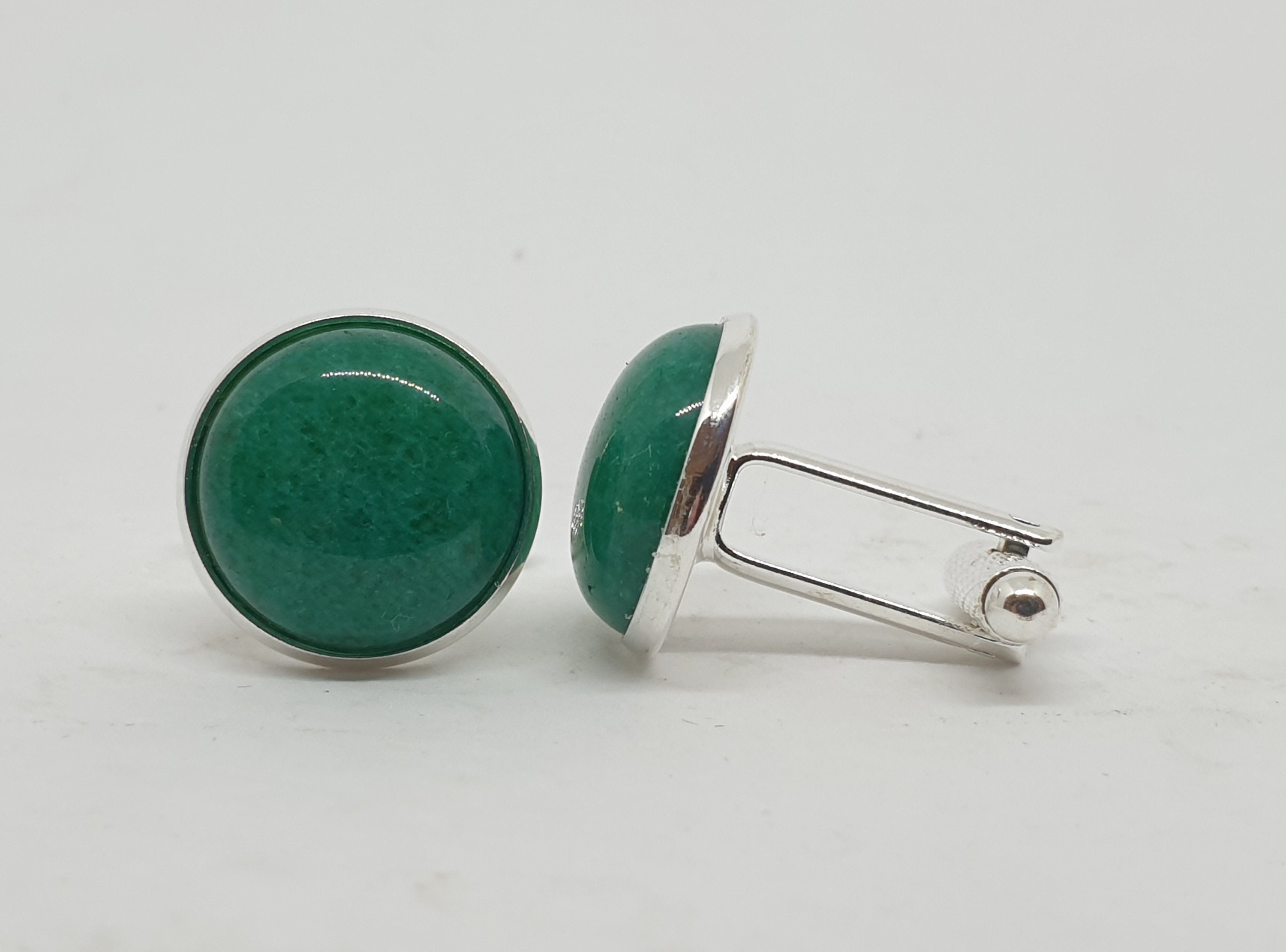 Boutons De Manchette Vintage Danté En Pierre Verte Argentée - Occasion, Pour Homme