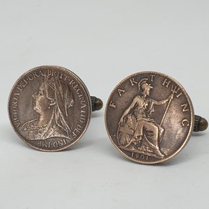Historical Luxury Cufflinks, Boer War 1901 Victorian farthing coin cufflinks, military, remembrance,