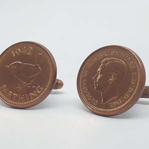 Historical Luxury Cufflinks, military, remembrance, WWII, Second World War, British 1942 farthing coin