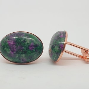 Luxury large oval Indian Ruby in Fuchsite cufflinks, semi-precious gemstone,