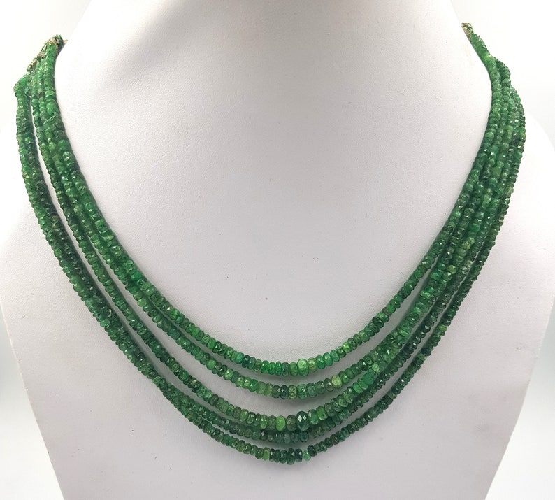 100/%Natural Emerald Fesited Beads nakelace 5 Strand   3to5mm 14 inch