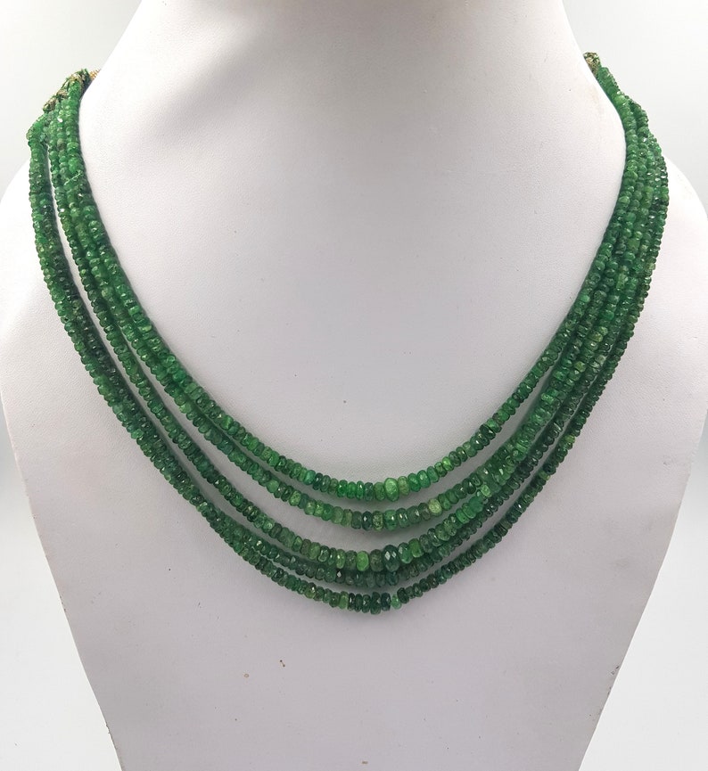 100/%Natural Emerald Fesited Beads nakelace 5 Strand 3to5mm 14 inch