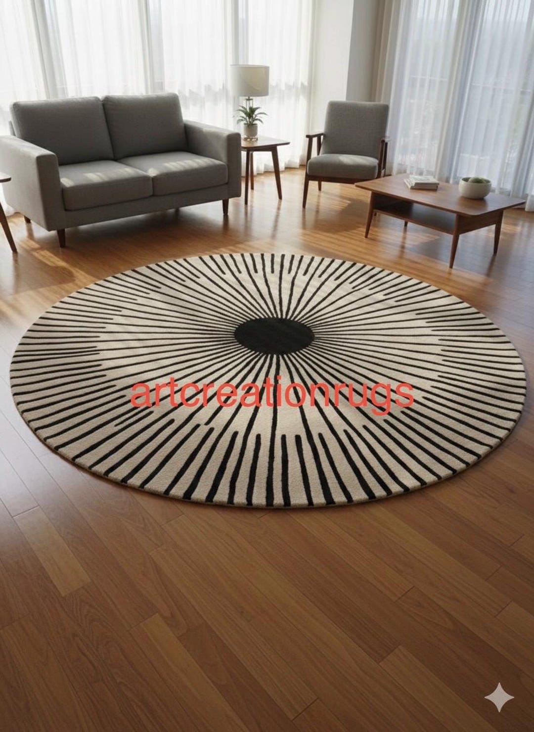 Round Arch Rug Hand-tufted Wool Round Area Rug, Sunburst Geometric Design - Etsy