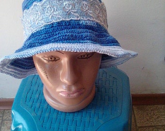 Knitted women hat roll brim crochet handmed blue color, knit bowler, roll brim color blue handmed hat.