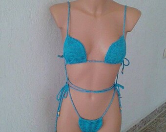 Swimsuit bikini, knit swimsuit triangle bikini, open blue swimsuit, split cotton swimsuit, youth style.