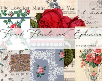 French florals and ephemera collection - digital collection for junk journals, scrapbooking, arts and crafts