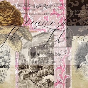 May include: A digital collage featuring a vintage floral design with the text "Among the Roses" and "The Fleuriste Digital Collection Ida Jane Designs".