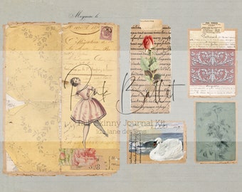 Tall/Skinny Digital Junk Journal Cover and Journal Cards Collection, Digital Kit, A4 Jpeg Files