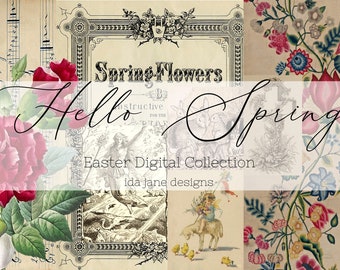 Hello Spring - Digital Collection of vintage Easter Ephemera papers for journalling, bullet journals, scrapbooking, arts & crafts projects