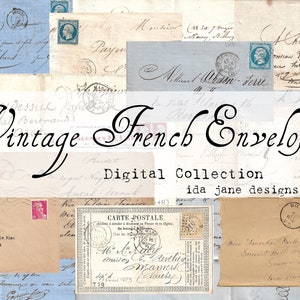 Vintage French Envelope Collection for journals and creative art - 12 images