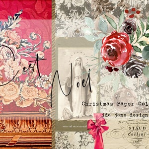C&#39;est Noel Digital Download / Christmas Vintage Papers for journal making and arts and crafts