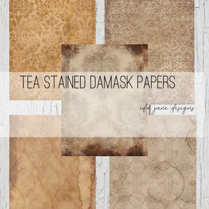 Tea Stained Damask Digital Papers - 10 pages - Junk Journal, scrapbooking, crafts