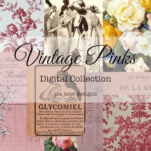 Vintage French Pink Digital Collection - Digital Download - vintage papers for journalling, art and paper creations