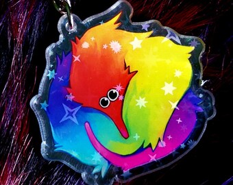 glitter rainbow worm on a string key ring