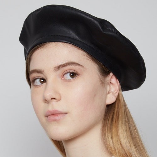 Leather Beret Hat Vegan Leather Beret Hat Women's Black Etsy