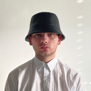 Unisex Men's Black Leather Bucket Hat Big Large Custom Size