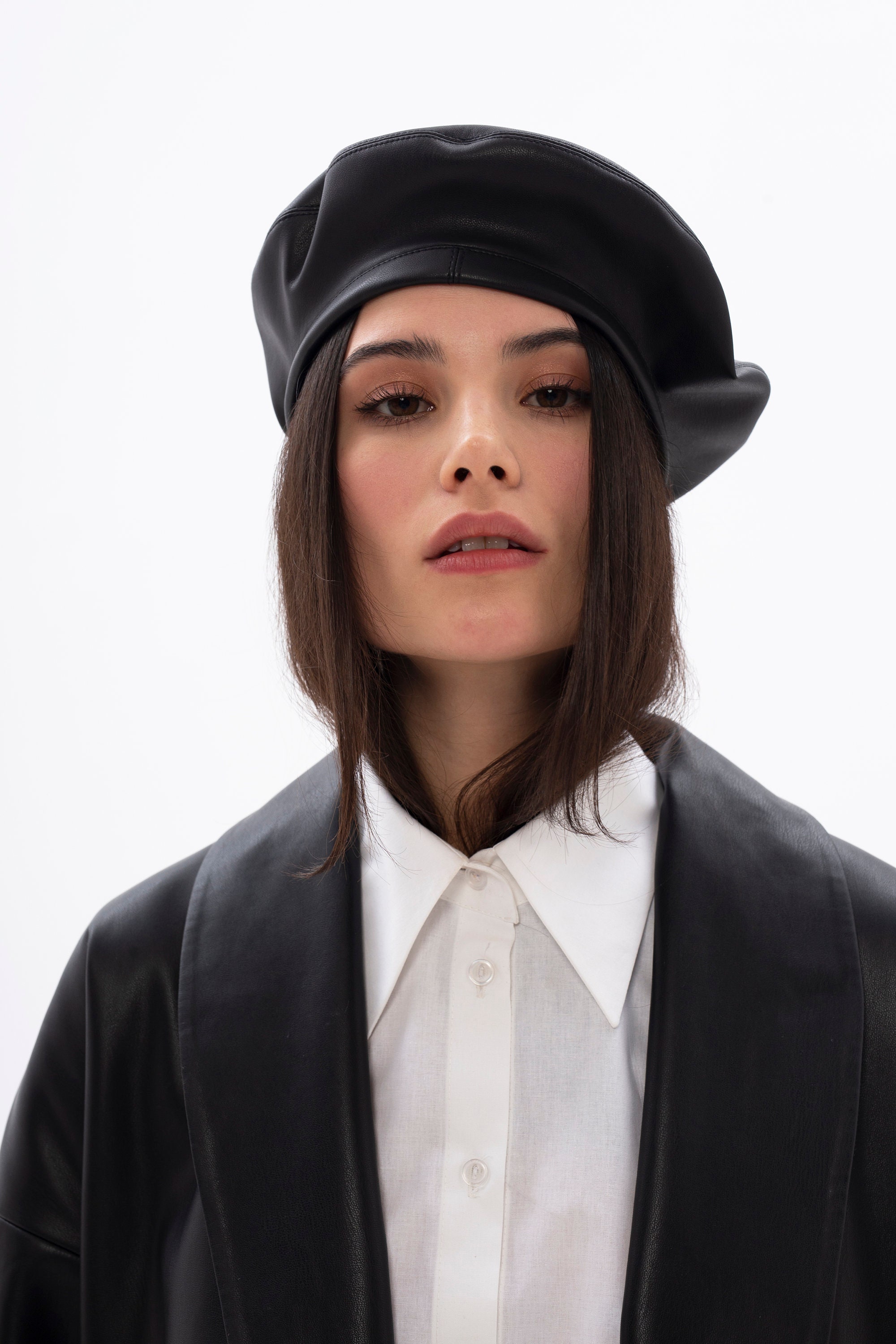 Classic Black French Vegan Leather Beret for Women - Etsy