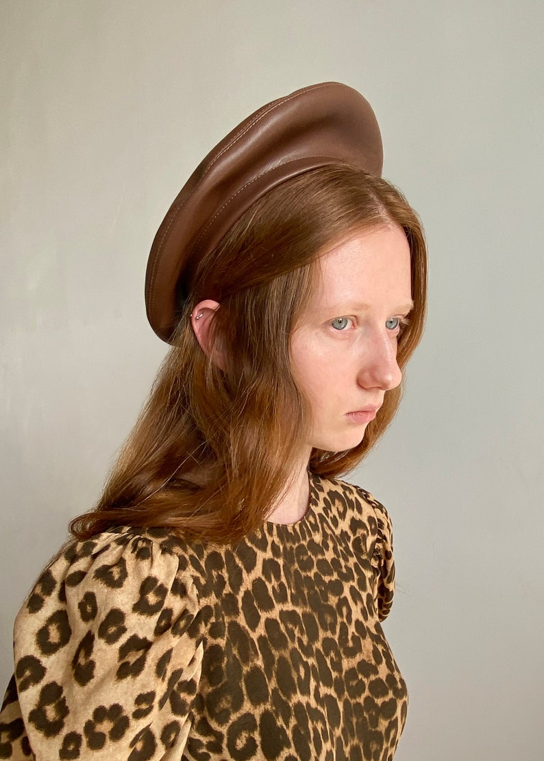 Eco Friendly Vegan Brown Leather Beret Hat for Women Vintage Etsy
