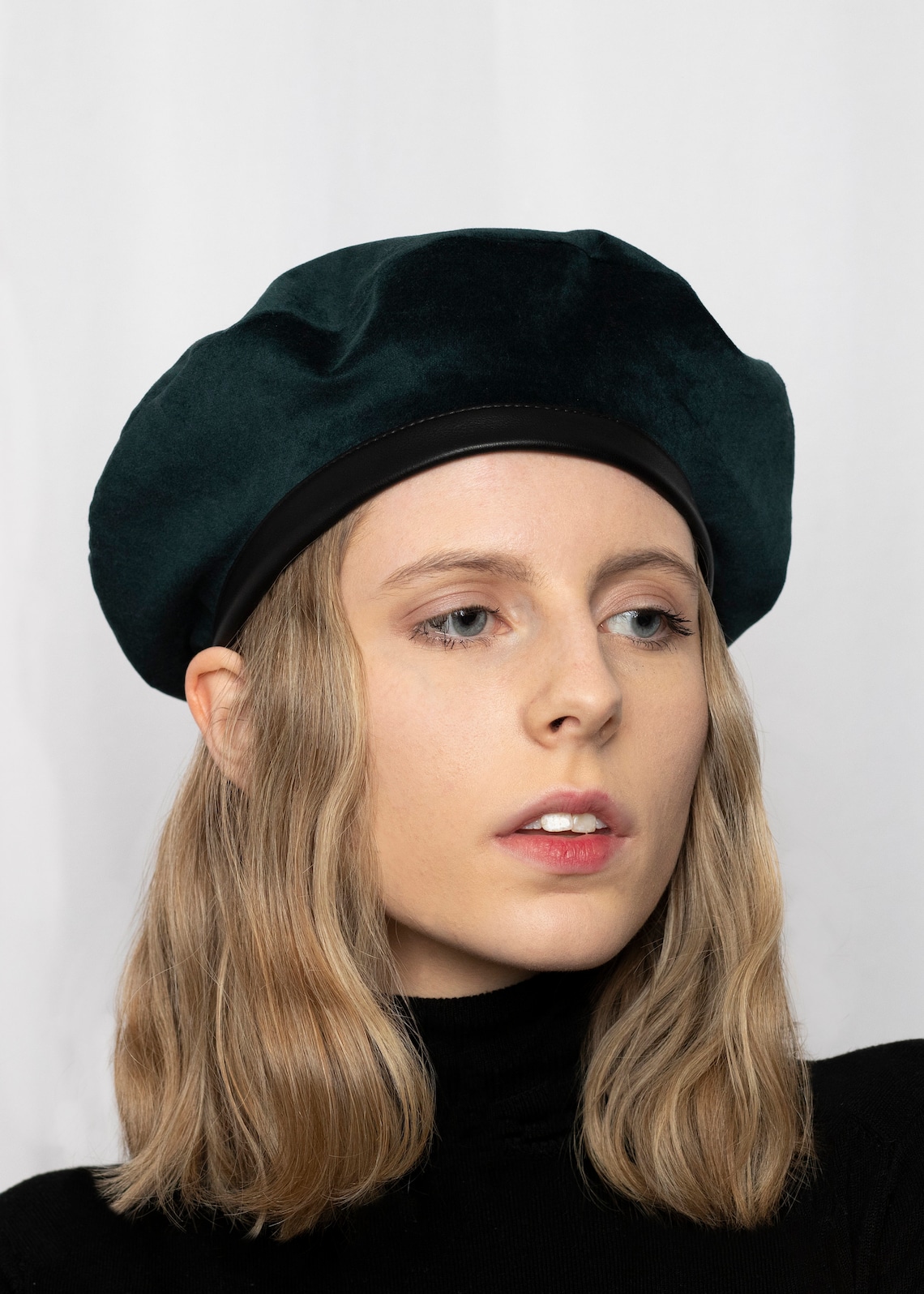 Green velvet beret Etsy