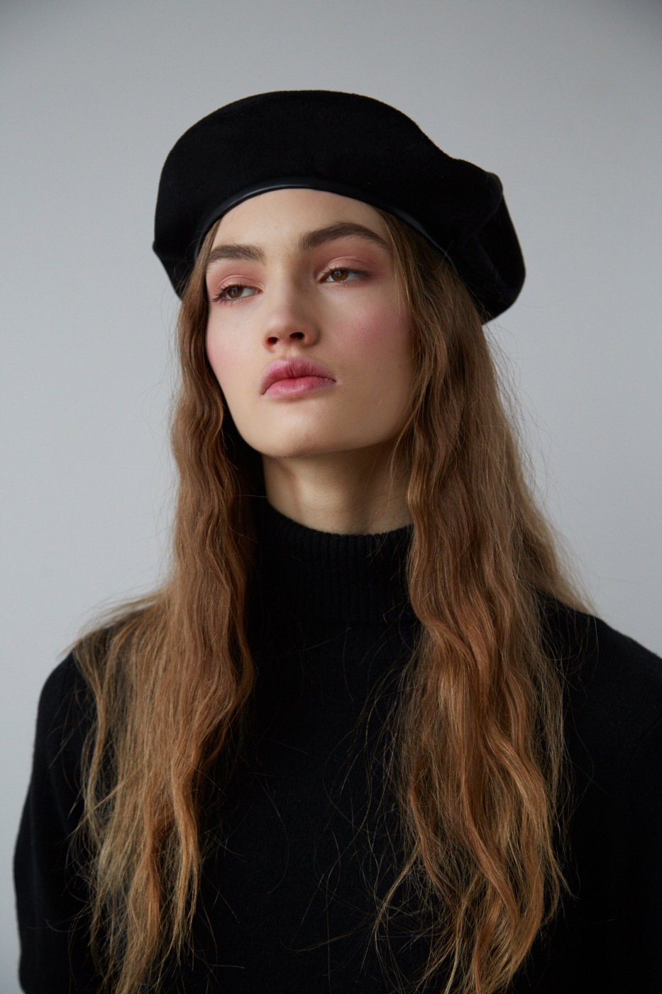 Black Cashmere Beret With Text Embroidery and Faux Leather Etsy UK