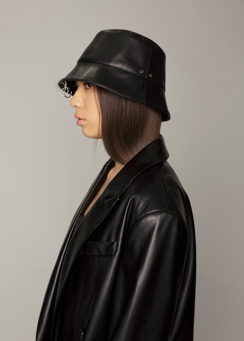 Black Leather Vintage Bucket Hat 90s Grunge Aesthetic Hat - Etsy UK