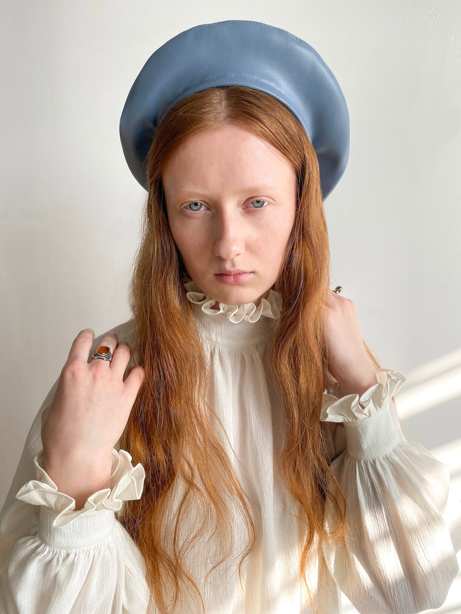 Light Sky Blue Leather Beret Hat Cute Pastel Blue Beret Etsy