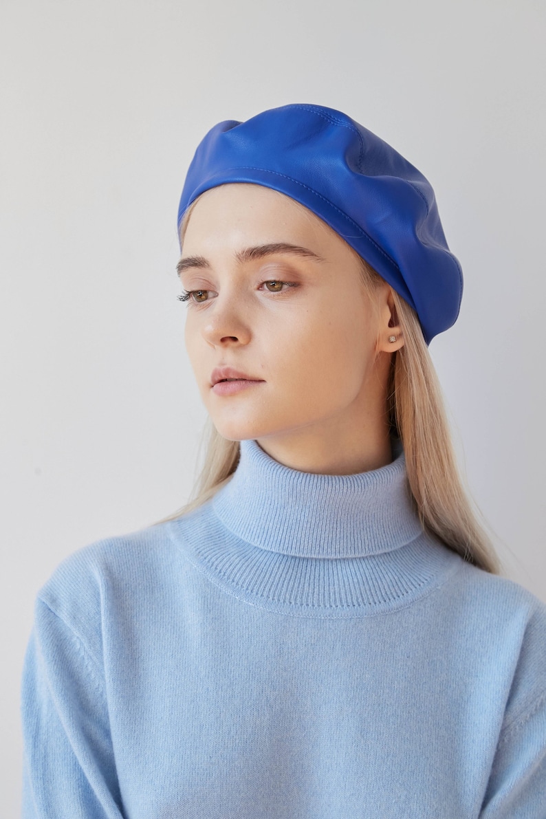 blue leather hat