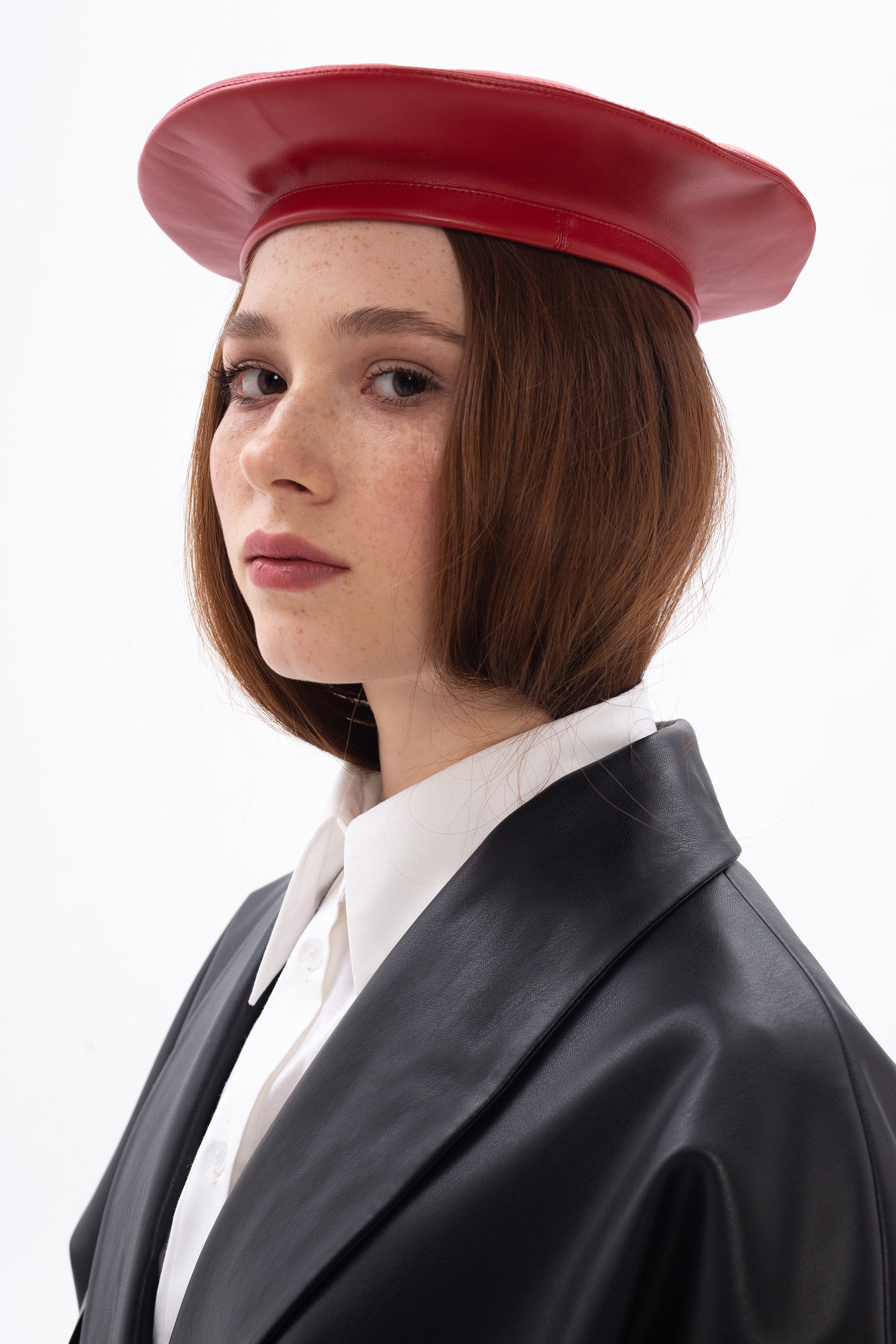 Classic Red Eco Leather Beret Hat Etsy